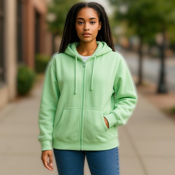 TNA Aritzia Cozy AF Fleece Lime Green Oversized Full Zip up Hoodie Size 2 or S/M - Picture 6 of 14